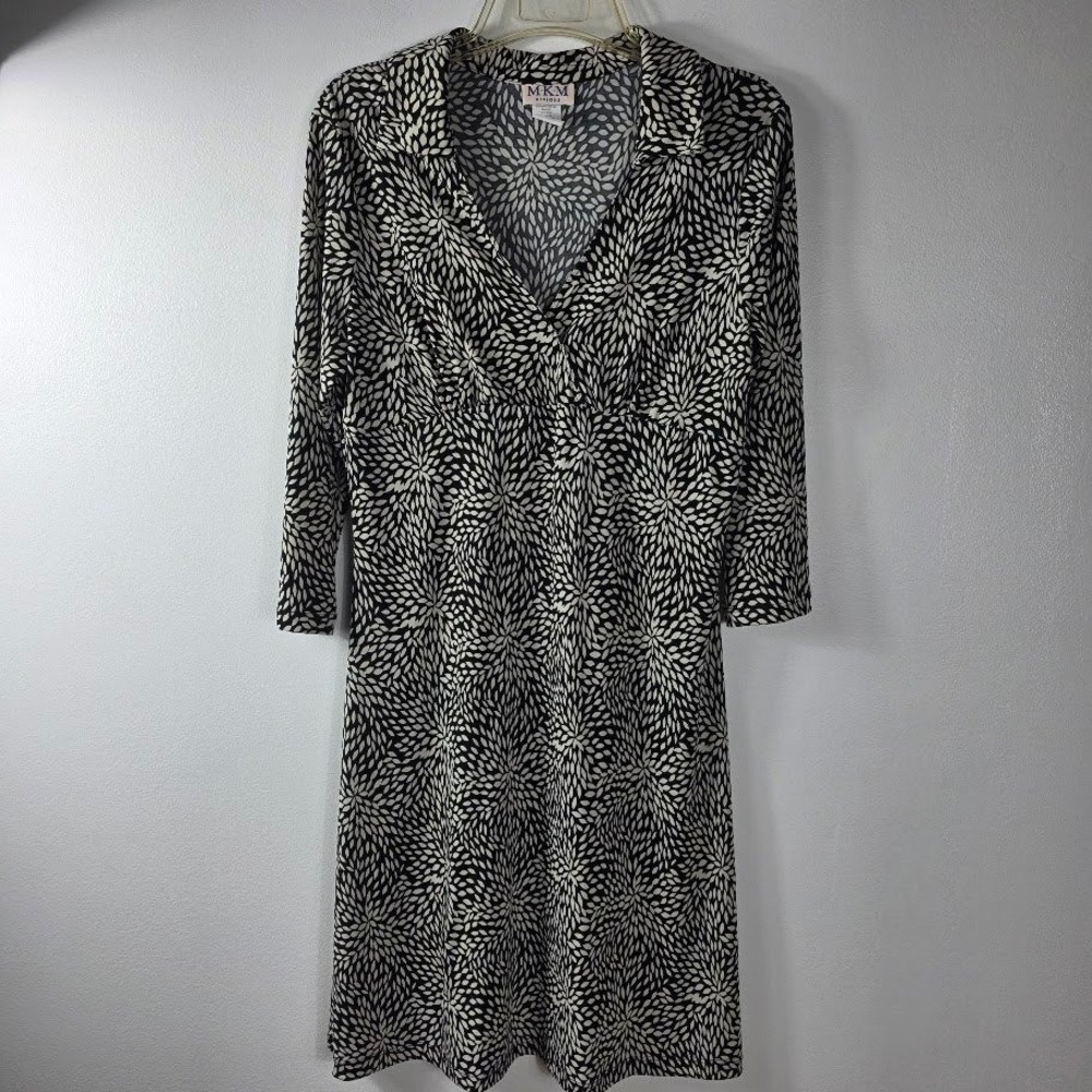 MKM Designs Women's Black Cream Dandelion Floral Print Midi Dress Size L